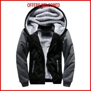Men's Thick Wool Hooded Jacket Winter Coat Fleece Lined Zipper